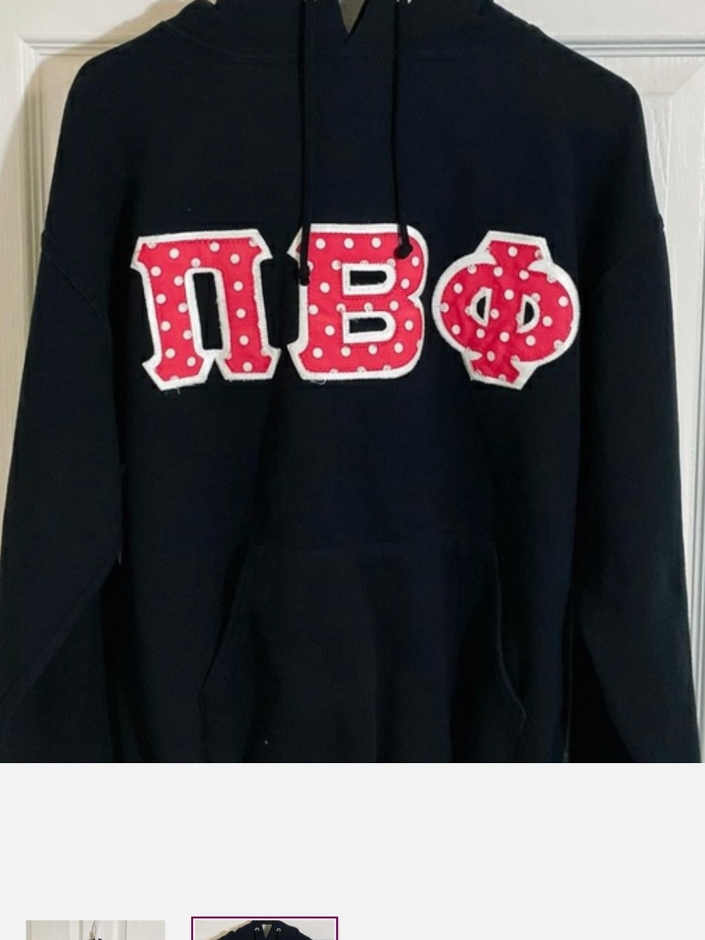 Jerzees Black ΠΒΦ Hoodie Pi Beta Phi In Pink With White Polka Dots Embroidery